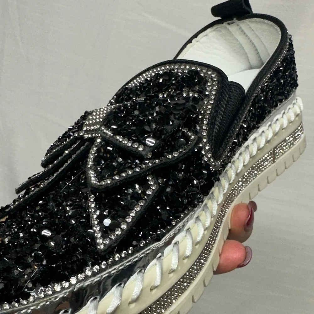 Black Glitter Loafers for Women